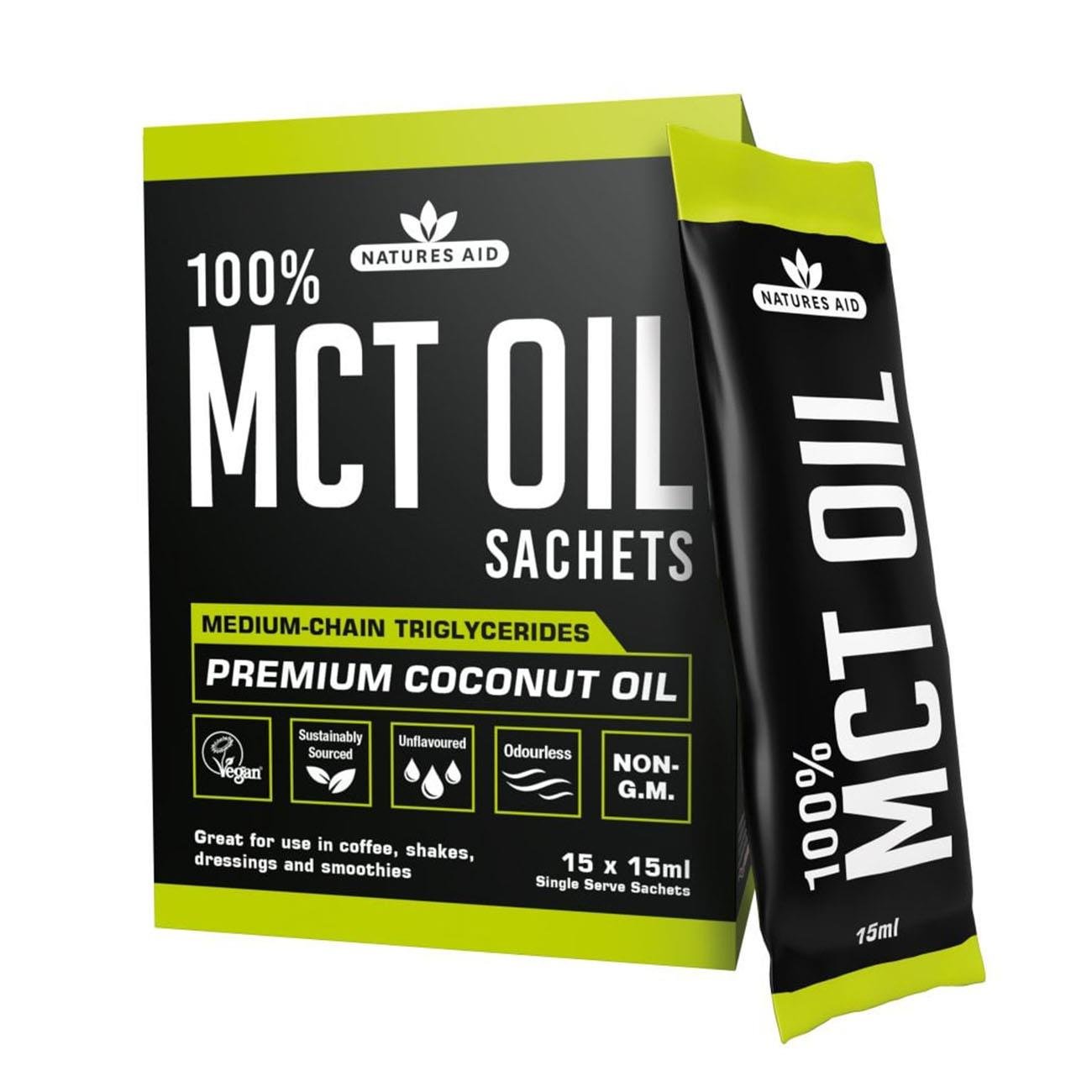 100% MCT Oil Sachets 15 X 15ml - Eco Natural Products - Natures Aid - Food Supplements