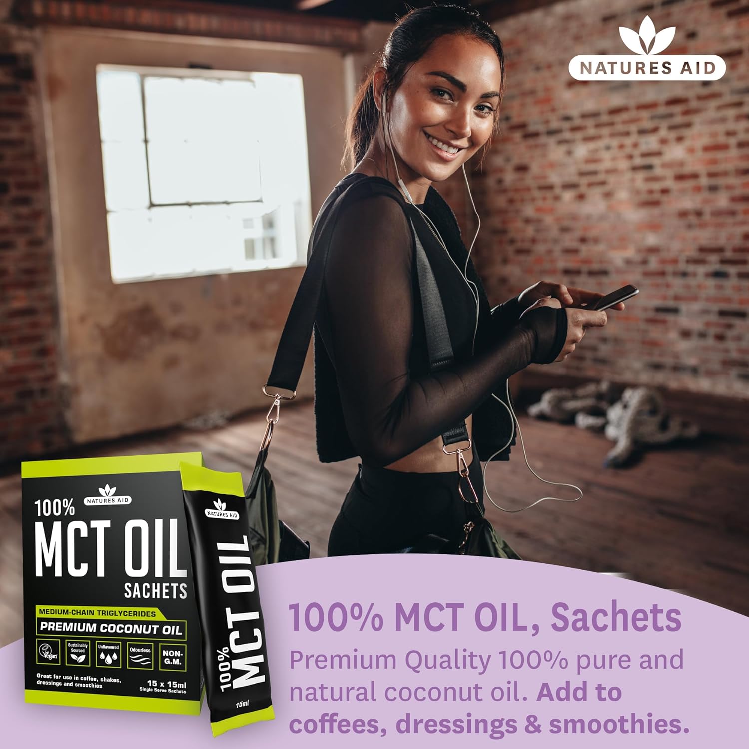 100% MCT Oil Sachets 15 X 15ml - Natures Aid - Food Supplements - Eco Natural Products