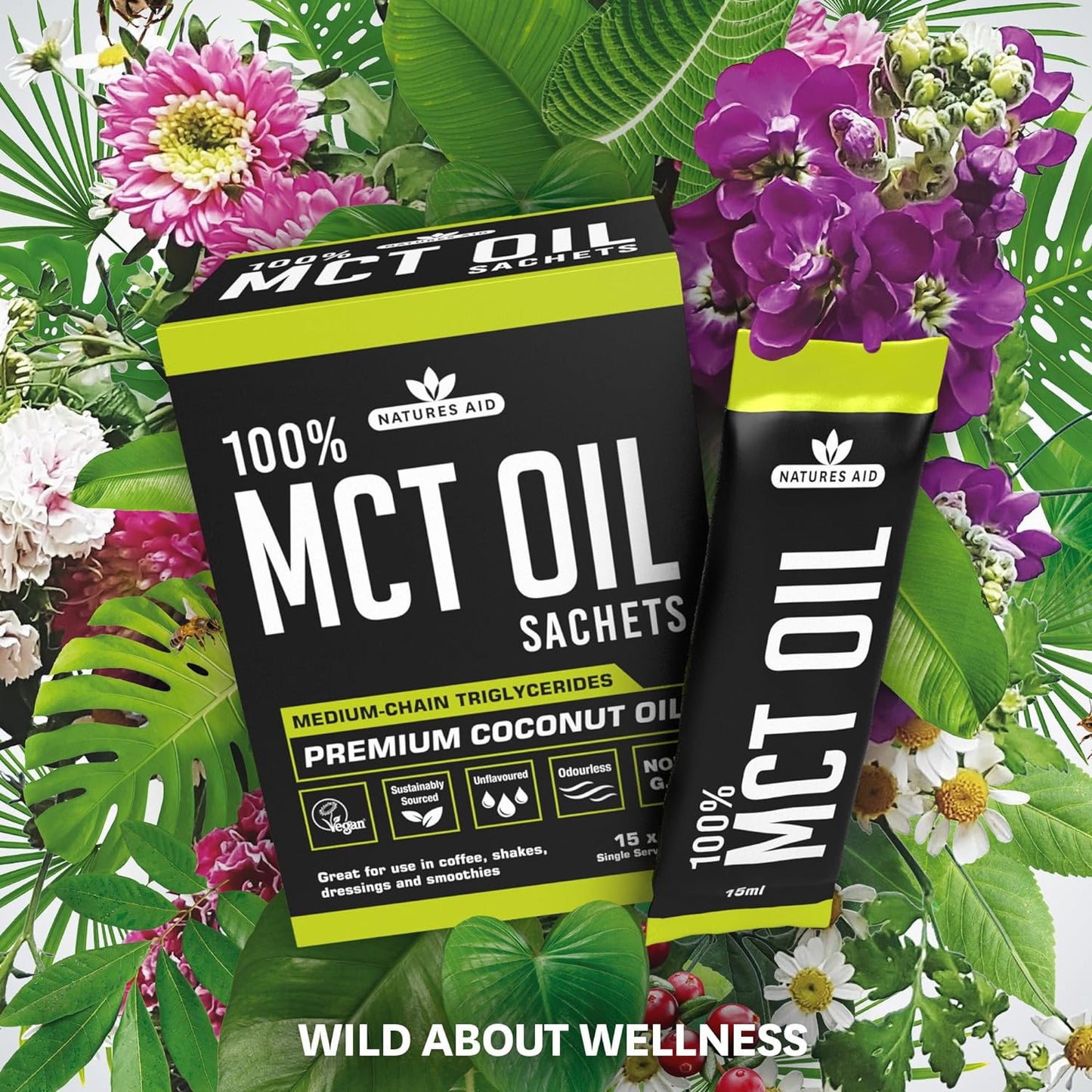 100% MCT Oil Sachets 15 X 15ml - Natures Aid - Food Supplements - Eco Natural Products