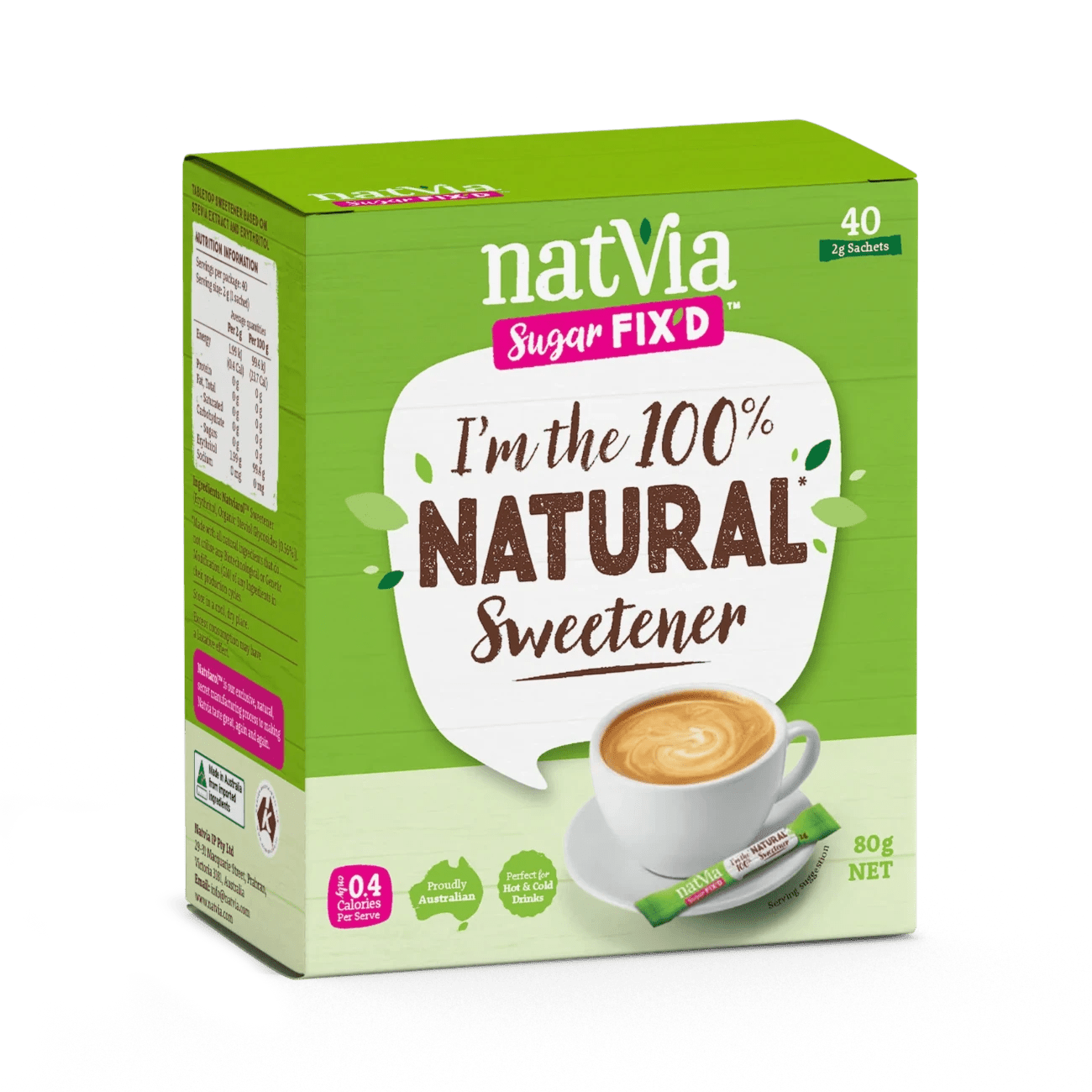 100% Sweetener 40 Sticks Box - Eco Natural Products - Natvia - Sweetener