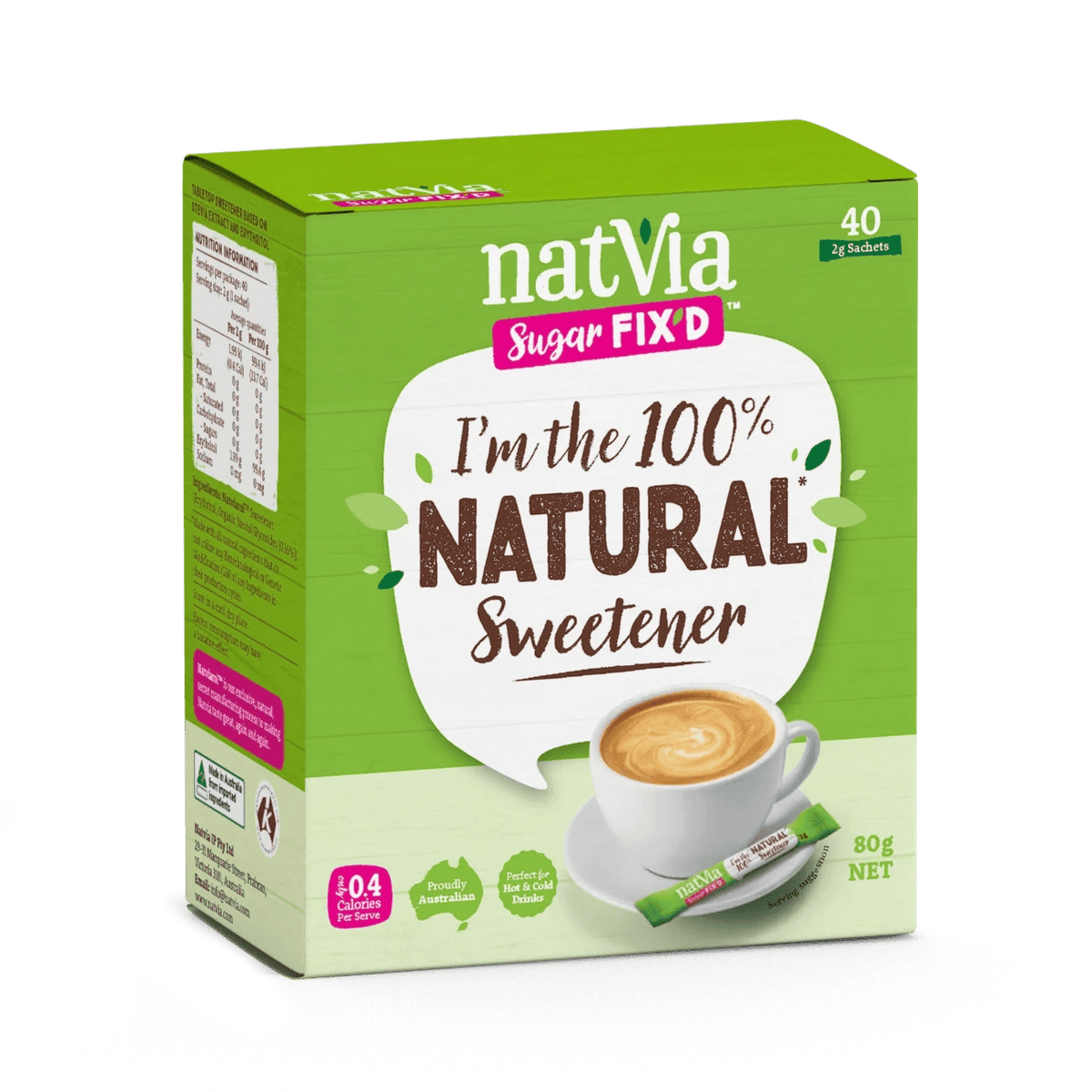 100% Sweetener 40 Sticks Box - Natvia - Sweetener - Eco Natural Products