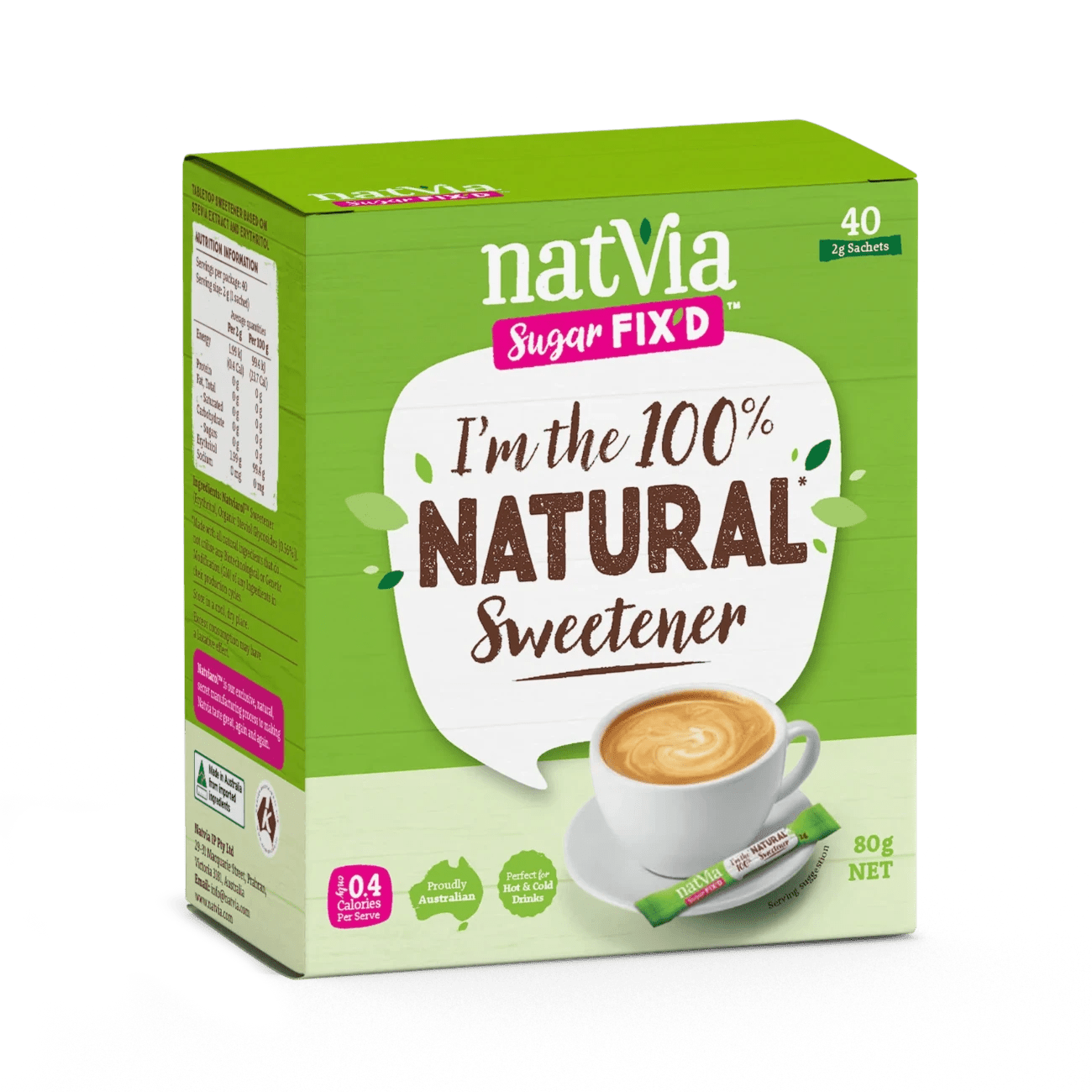 100% Sweetener 40 Sticks Box - Natvia - Sweetener - Eco Natural Products