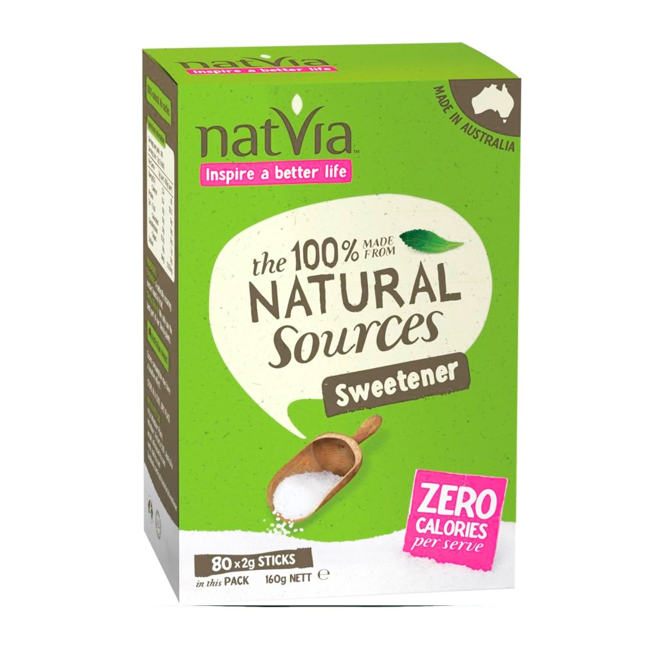 100% Sweetener 80 Sticks Box - Eco Natural Products - Natvia - Sweetener