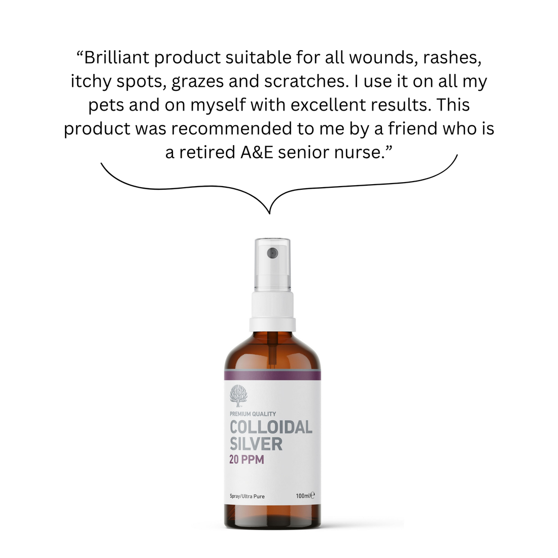 Nature's Greatest Secret Colloidal Silver 20ppm Spray 100ml side label