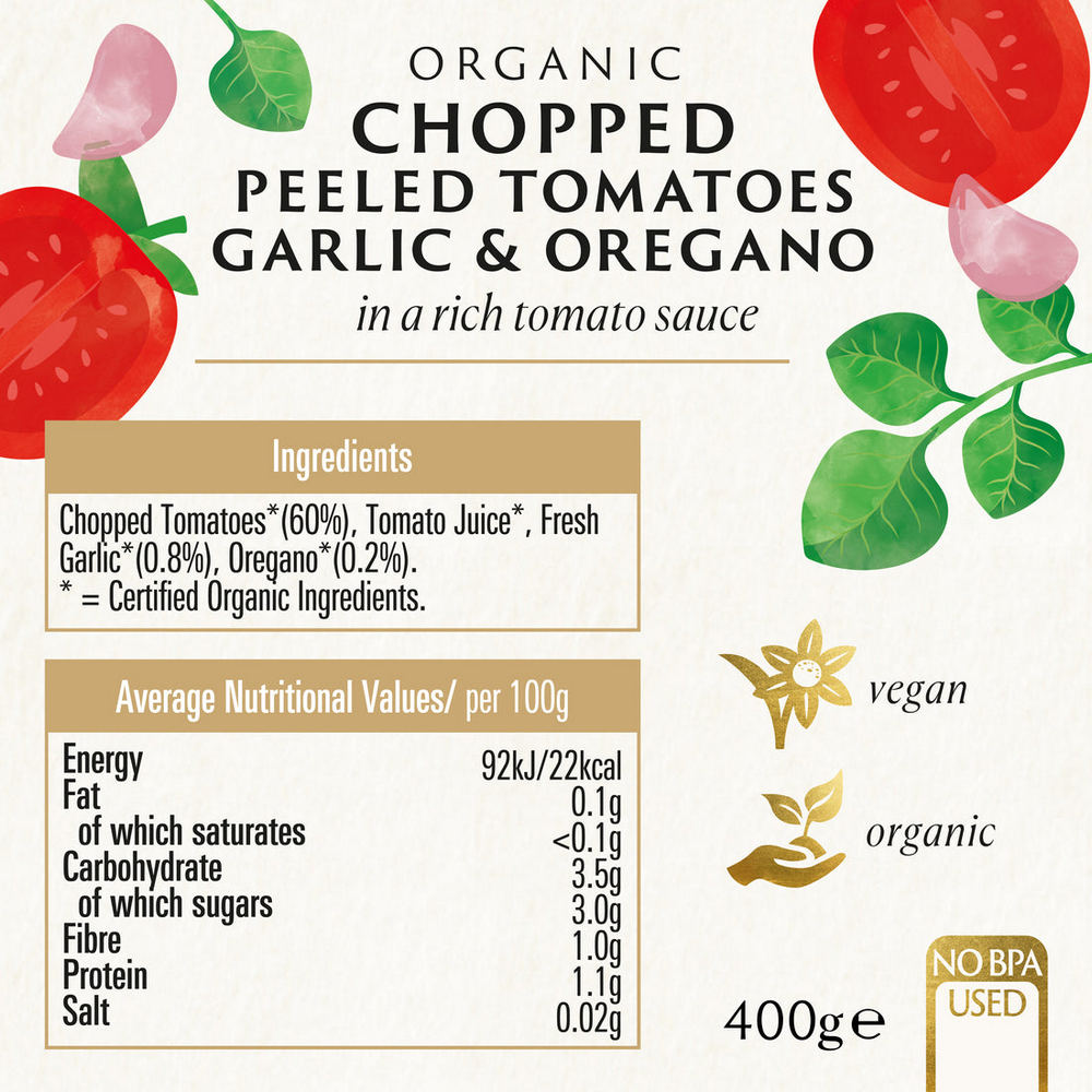 Organic Chopped Tomatoes with Garlic and Oregano 400g