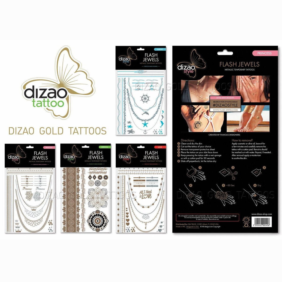 Dizao Style Flash Jewels Silver Metallic Temporary Tattoos Marine