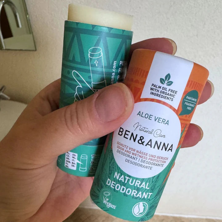 Ben and Anna Aloe Vera Soda Deodorant Fragrance Free Paper Tube 40g lifestyle image 2