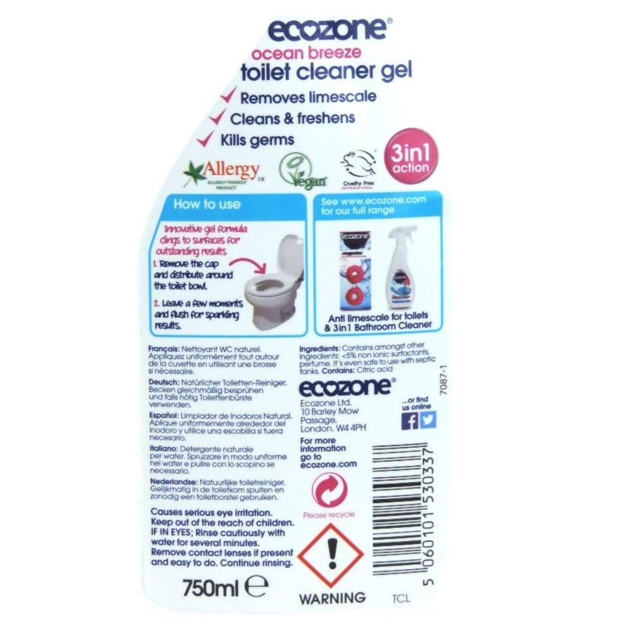 3 in 1 Toilet Cleaner Ocean Breeze 750ml - Eco Natural Products - Ecozone - 