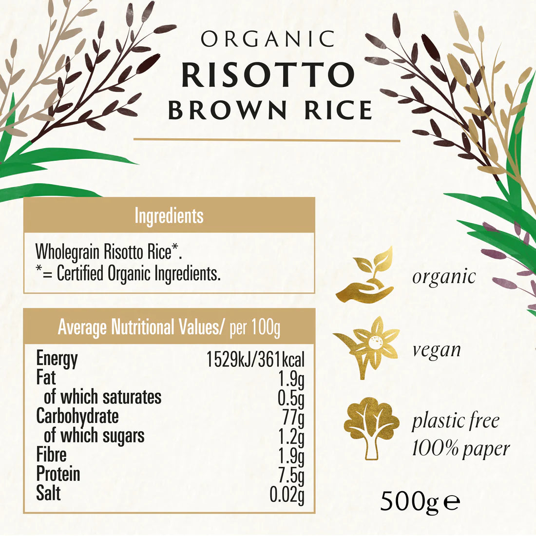 Organic Risotto Rice Brown 500g