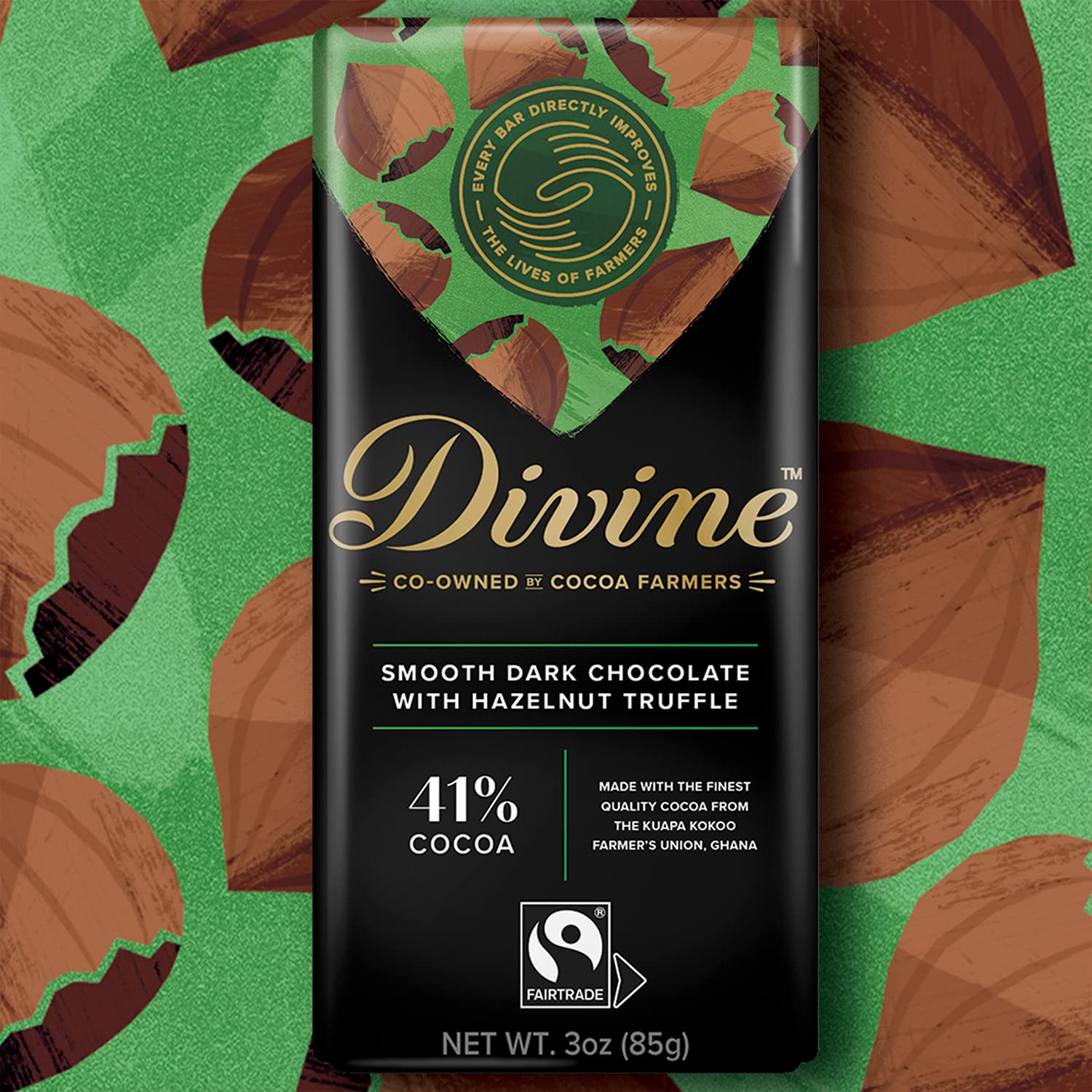 41% Dark Chocolate with Hazelnut Truffle Bar 90g - Eco Natural Products - Divine Chocolate - Chocolate