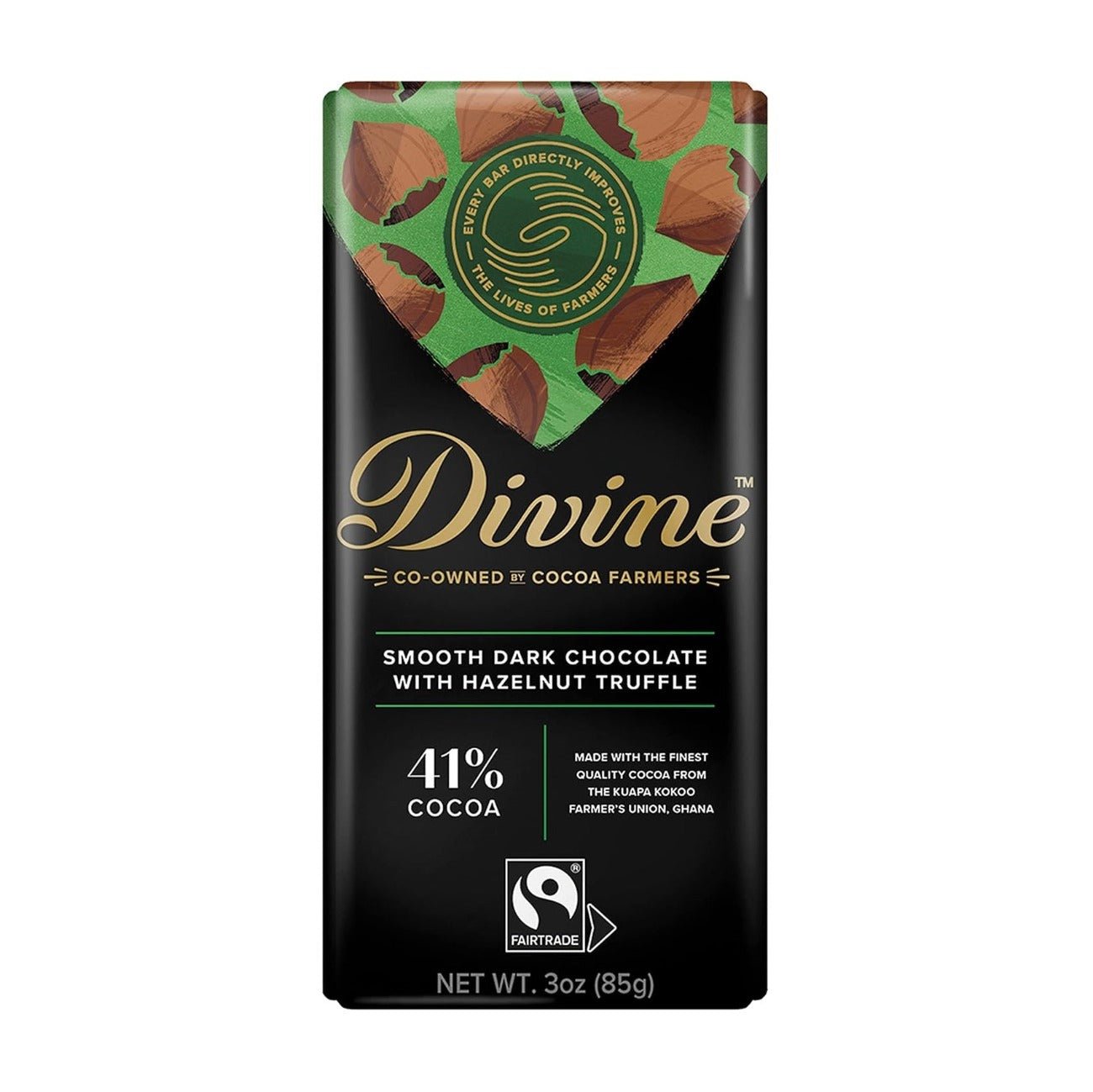 41% Dark Chocolate with Hazelnut Truffle Bar 90g - Eco Natural Products - Divine Chocolate - Chocolate