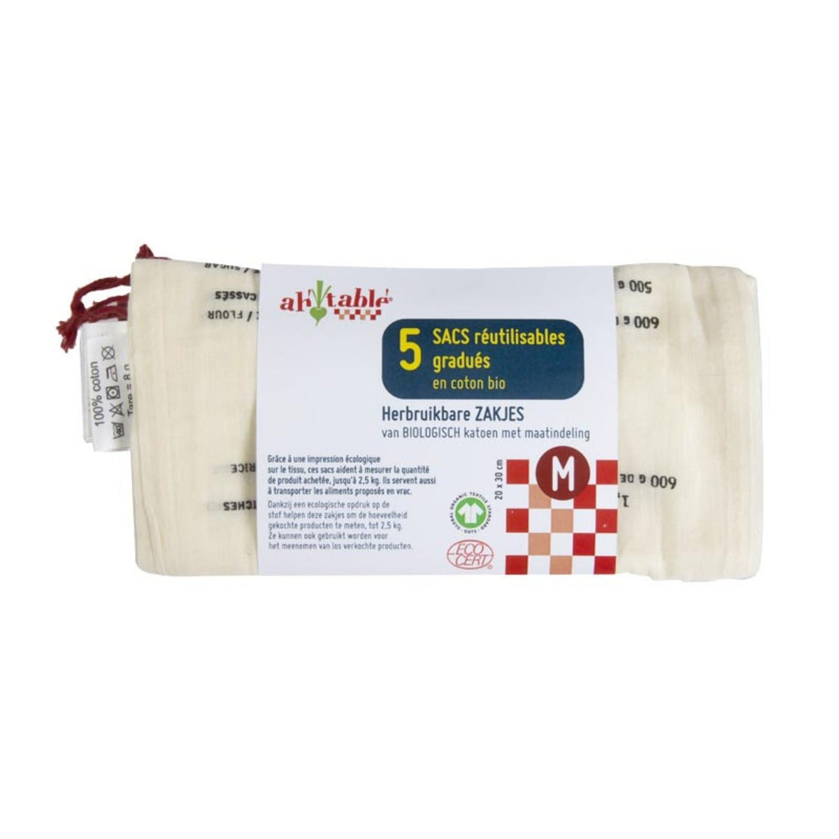 5 Cotton Bags with Graduations GOTS Certified - Ah! Table! - Cotton Bag - Eco Natural Products