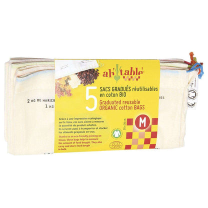 5 Cotton Bags with Graduations GOTS Certified - Ah! Table! - Cotton Bag - Eco Natural Products