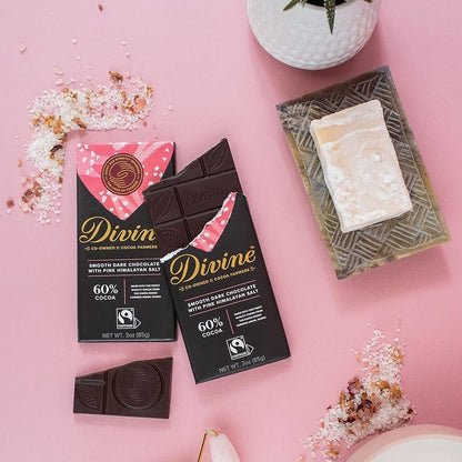 60% Dark Chocolate Pink Himalayan Salt Chocolate Bar 90g - Divine Chocolate - Chocolate - Eco Natural Products