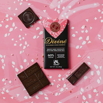 60% Dark Chocolate Pink Himalayan Salt Chocolate Bar 90g - Divine Chocolate - Chocolate - Eco Natural Products