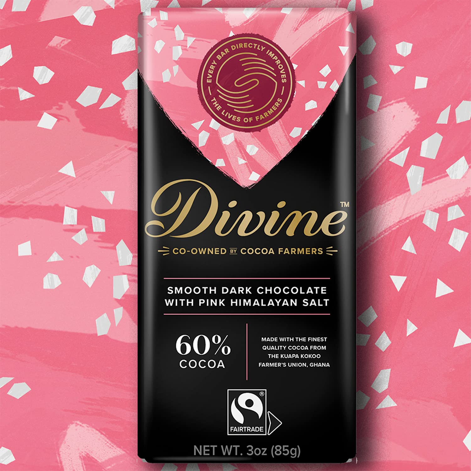 60% Dark Chocolate Pink Himalayan Salt Chocolate Bar 90g - Eco Natural Products - Divine Chocolate - Chocolate