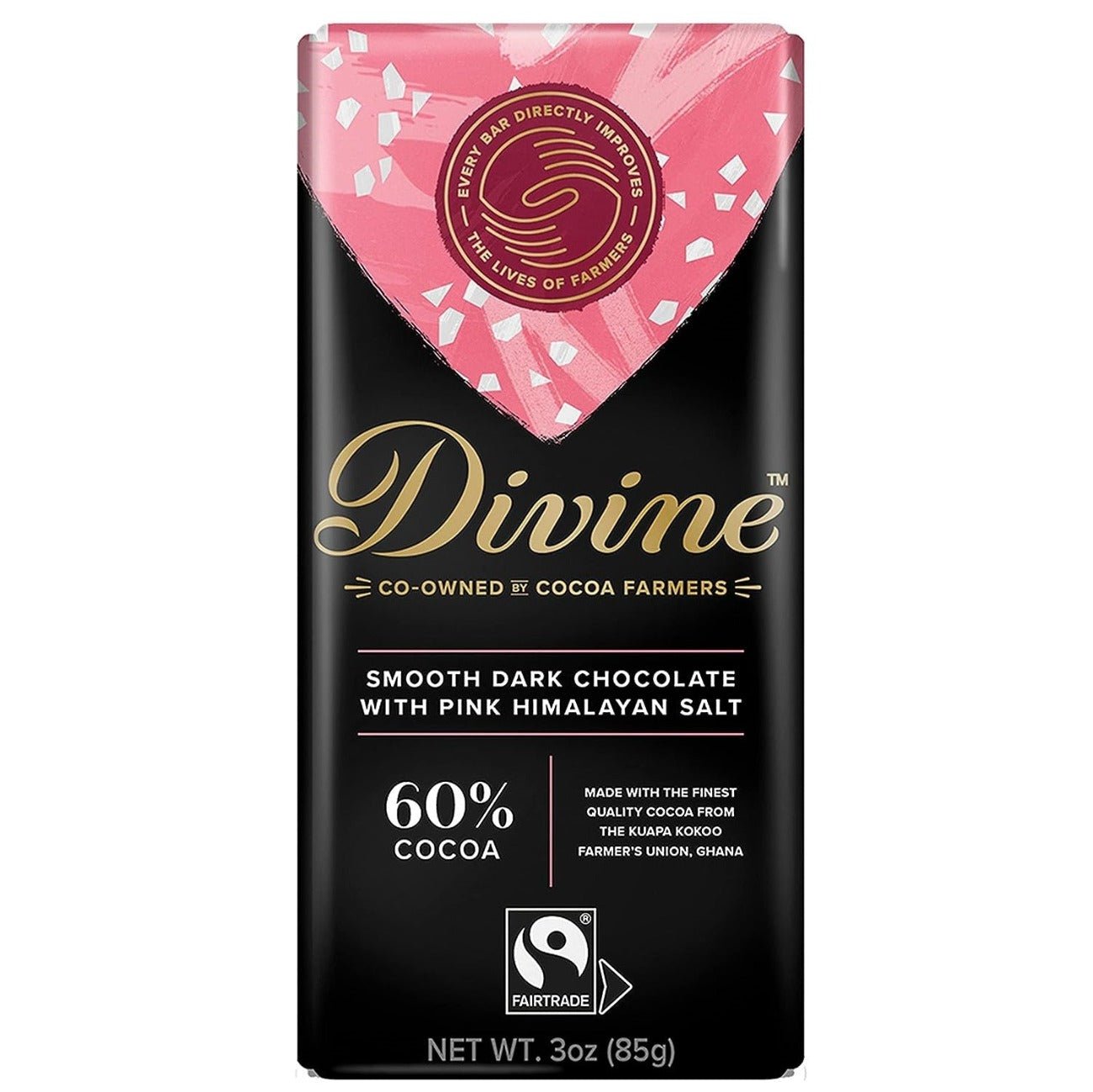 60% Dark Chocolate Pink Himalayan Salt Chocolate Bar 90g - Eco Natural Products - Divine Chocolate - Chocolate