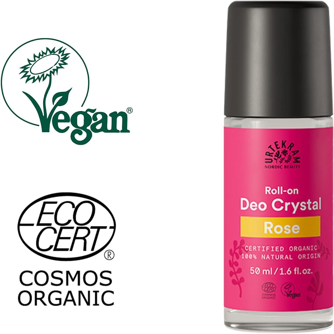 Organic Crystal Deodorant Roll On Rose 50ml