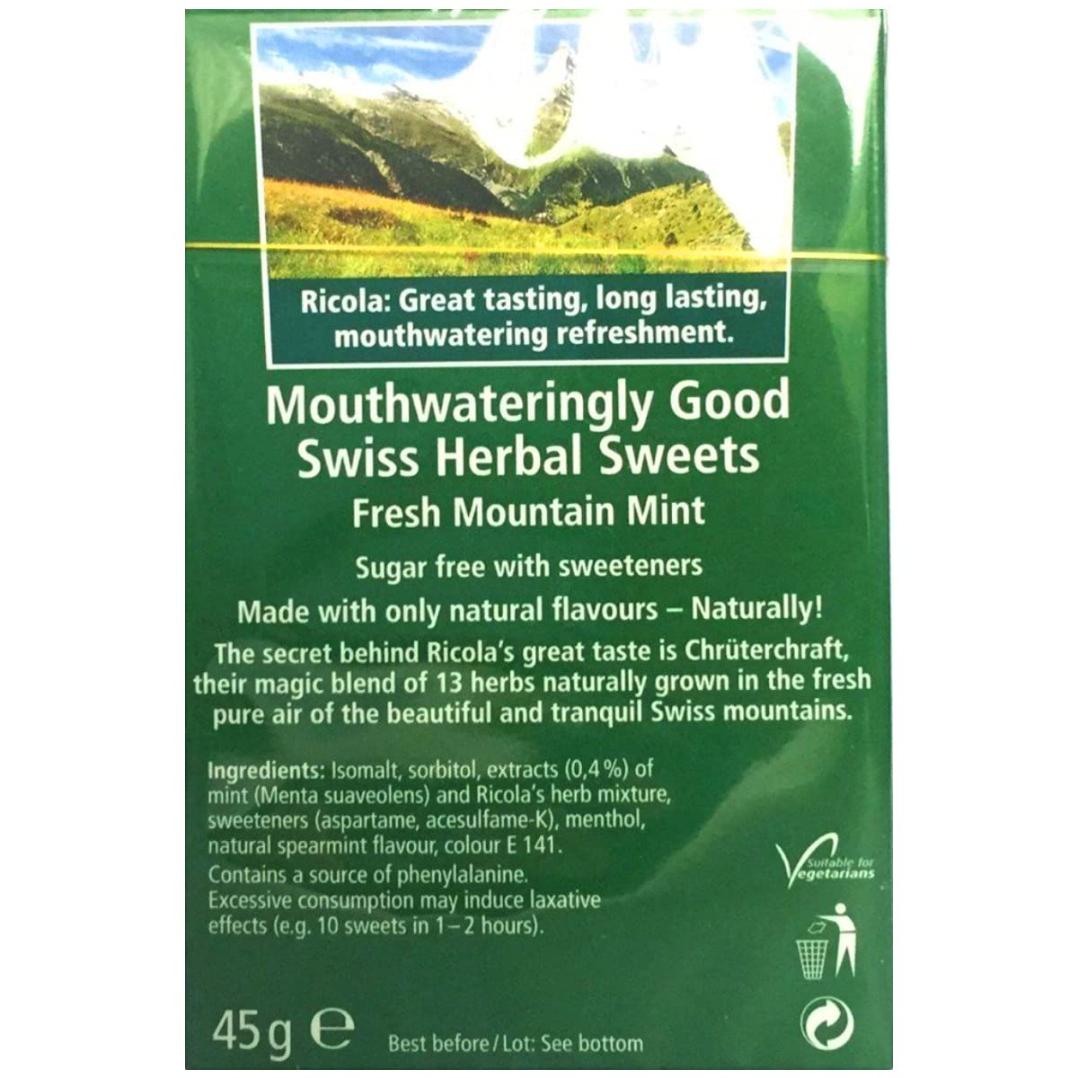 Mountain Mint Sugar Free Swiss Herbal Sweets 45g