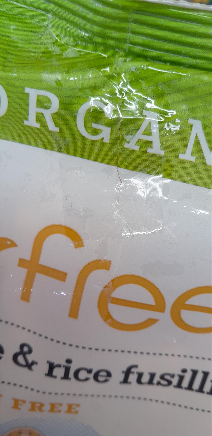 Organic Maize and Rice Fusilli Gluten Free Pasta 500g Taped Split To Top Of Packaging.