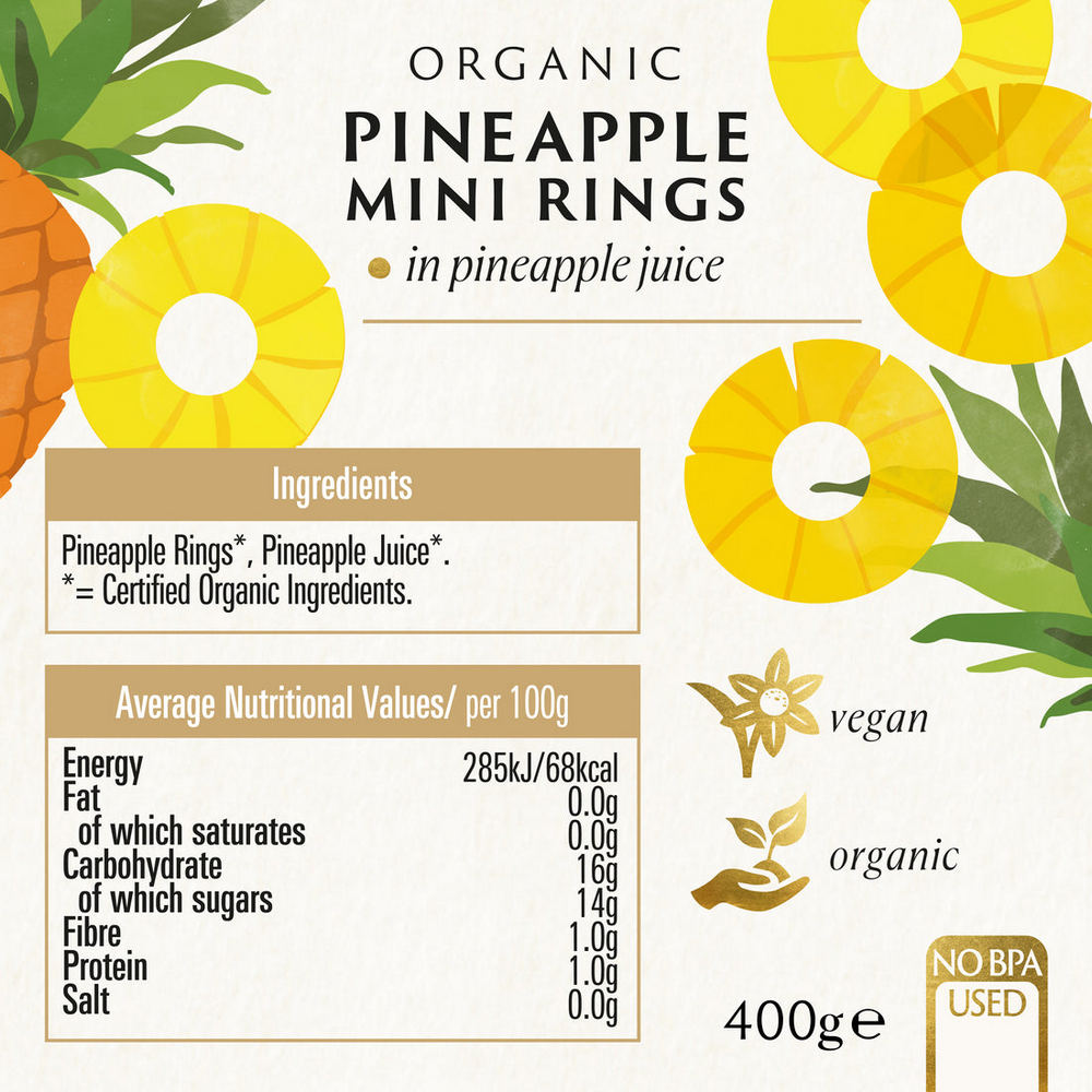 Mini Pineapple Rings in Pineapple Juice Organic 425g