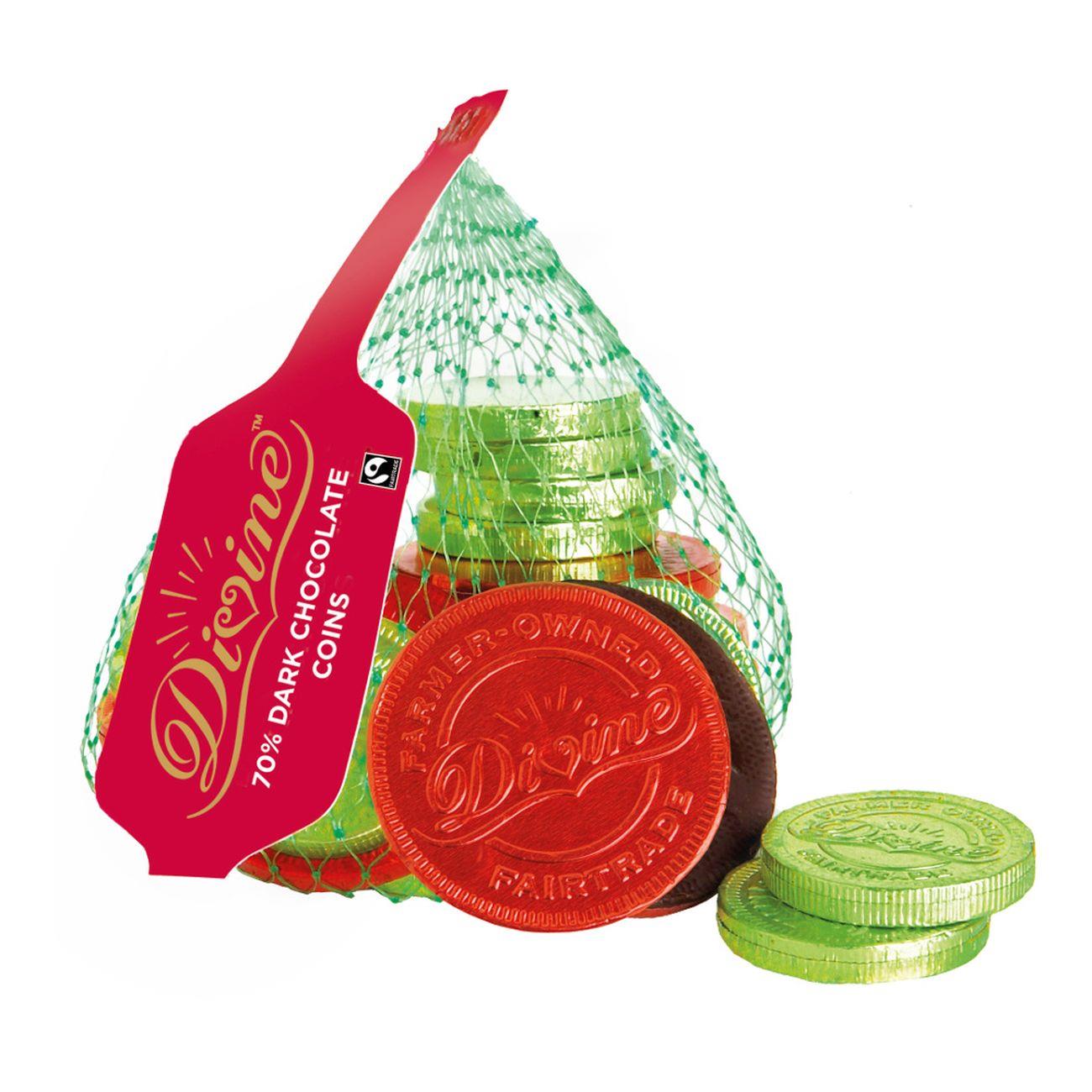 70% Dark Chocolate Coin Bag 65g - Eco Natural Products - Divine Chocolate - Chocolate