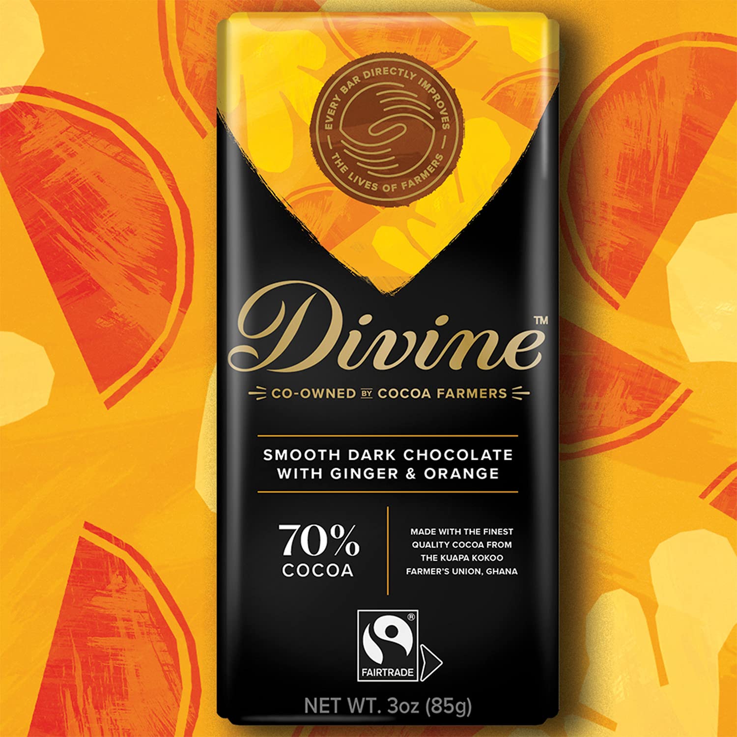 70% Dark Chocolate Ginger & Orange Bar 90g - Eco Natural Products - Divine Chocolate - Chocolate