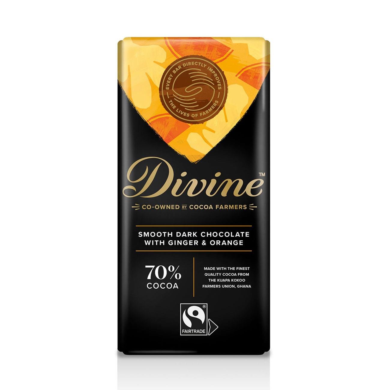 70% Dark Chocolate Ginger & Orange Bar 90g - Eco Natural Products - Divine Chocolate - Chocolate