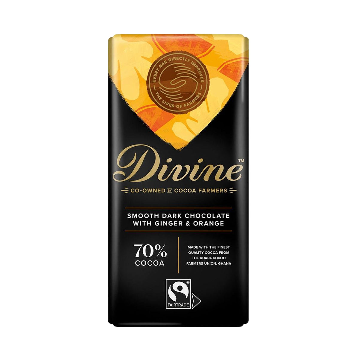70% Dark Chocolate Ginger & Orange Bar 90g - Divine Chocolate - Chocolate - Eco Natural Products