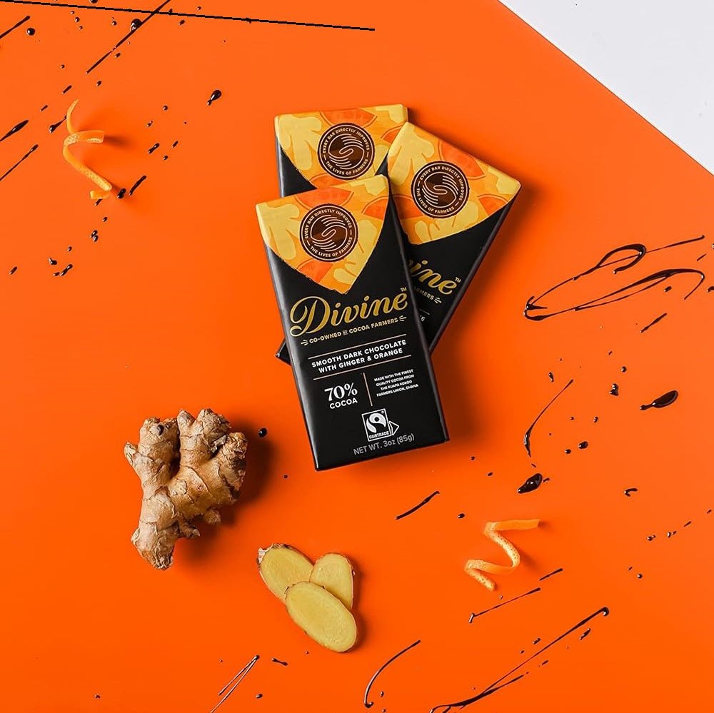 70% Dark Chocolate Ginger & Orange Bar 90g - Eco Natural Products - Divine Chocolate - Chocolate