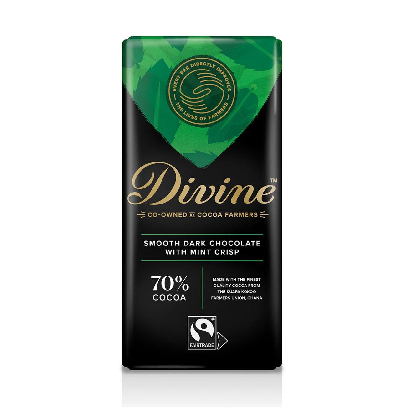 70% Dark Chocolate Mint Crisp Bar 90g - Divine Chocolate - Chocolate - Eco Natural Products