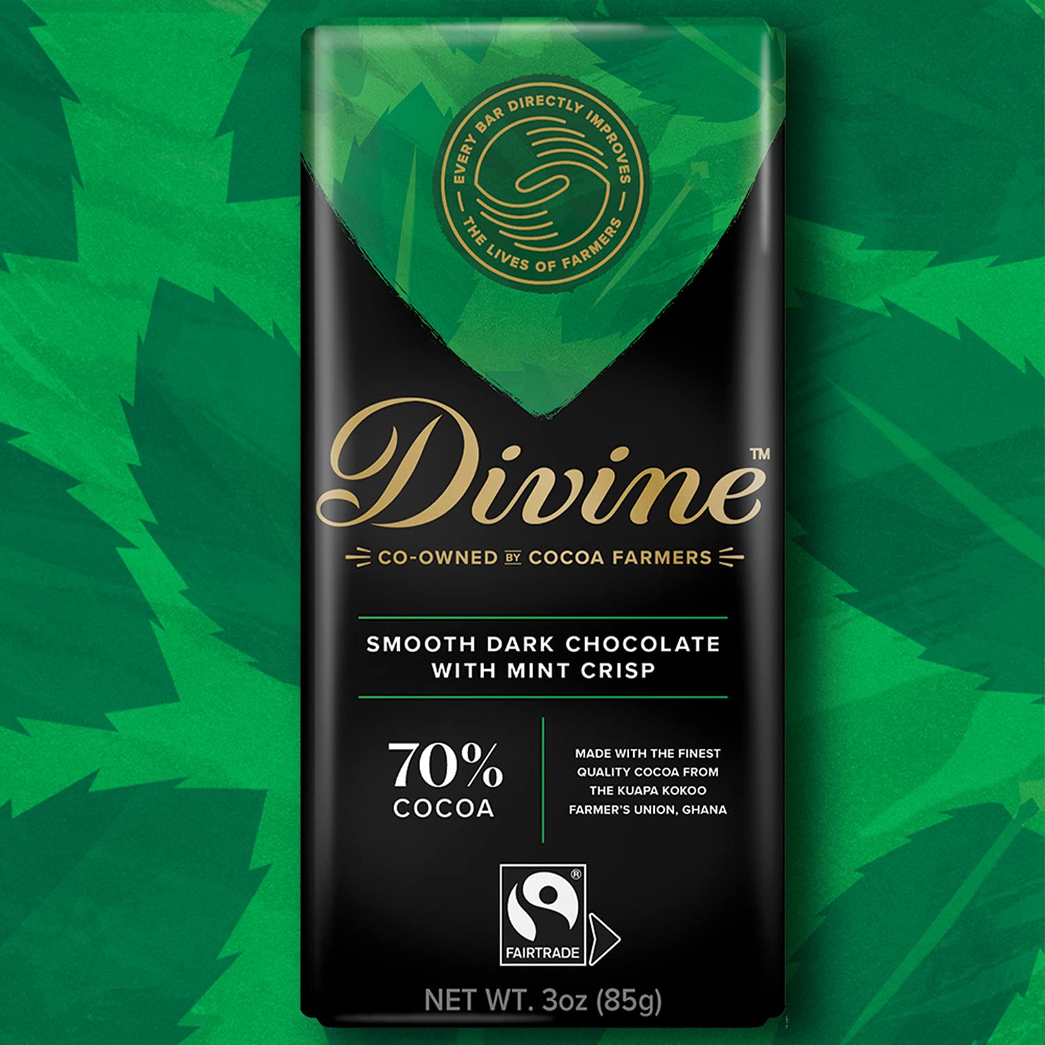 70% Dark Chocolate Mint Crisp Bar 90g - Eco Natural Products - Divine Chocolate - Chocolate