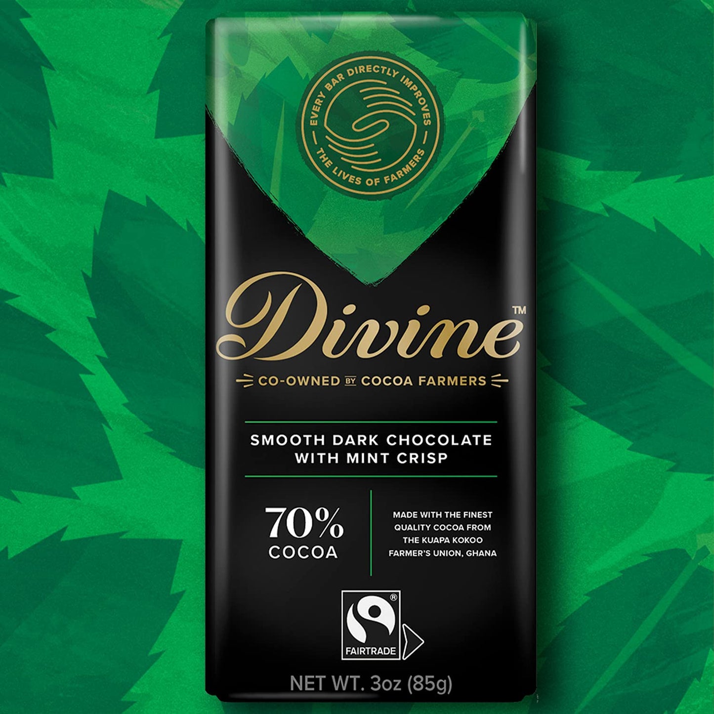 70% Dark Chocolate Mint Crisp Bar 90g - Divine Chocolate - Chocolate - Eco Natural Products