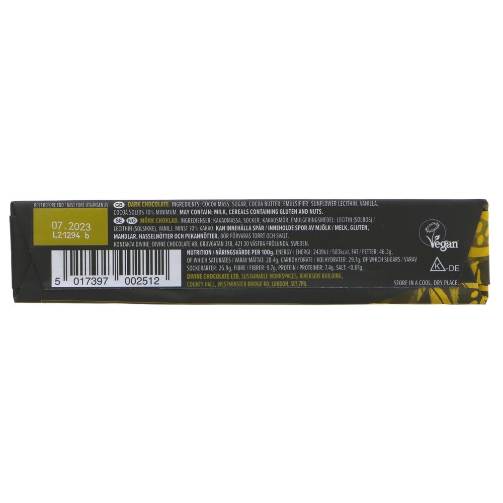 70% Dark Chocolate Small Bar 35g - Eco Natural Products - Divine Chocolate - Chocolate