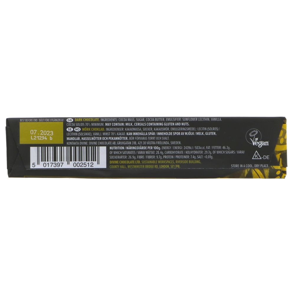 70% Dark Chocolate Small Bar 35g - Divine Chocolate - Chocolate - Eco Natural Products