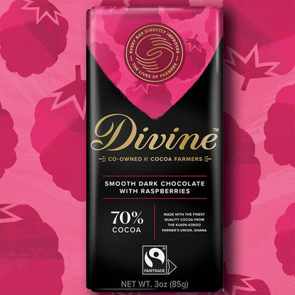 70% Dark Chocolate with Raspberries Bar 90g - Divine Chocolate - Chocolate - Eco Natural Products