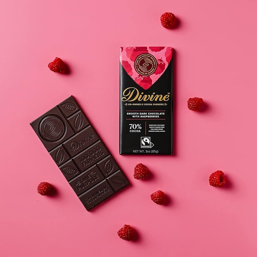 70% Dark Chocolate with Raspberries Bar 90g - Eco Natural Products - Divine Chocolate - Chocolate