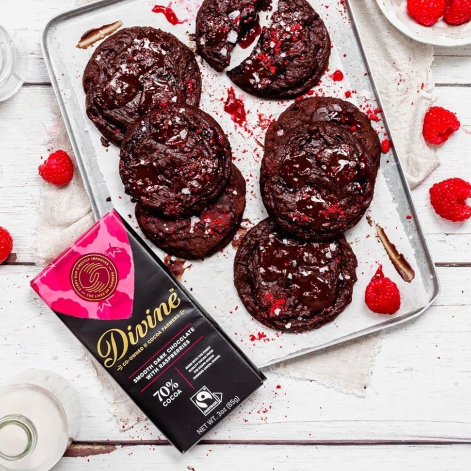 70% Dark Chocolate with Raspberries Bar 90g - Eco Natural Products - Divine Chocolate - Chocolate