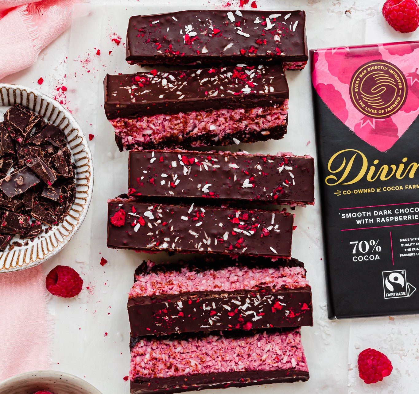 70% Dark Chocolate with Raspberries Bar 90g - Eco Natural Products - Divine Chocolate - Chocolate