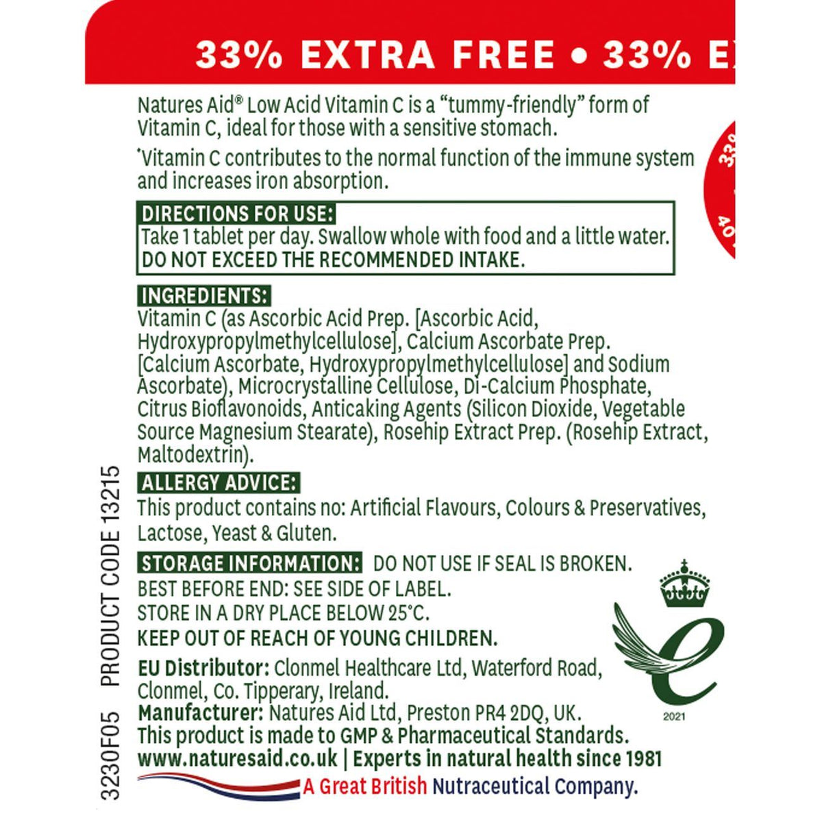 Natures Aid Vitamin C 1000mg 40 Tablets with Rosehips and Citrus Bioflavonoids- EXP 30.06.2024