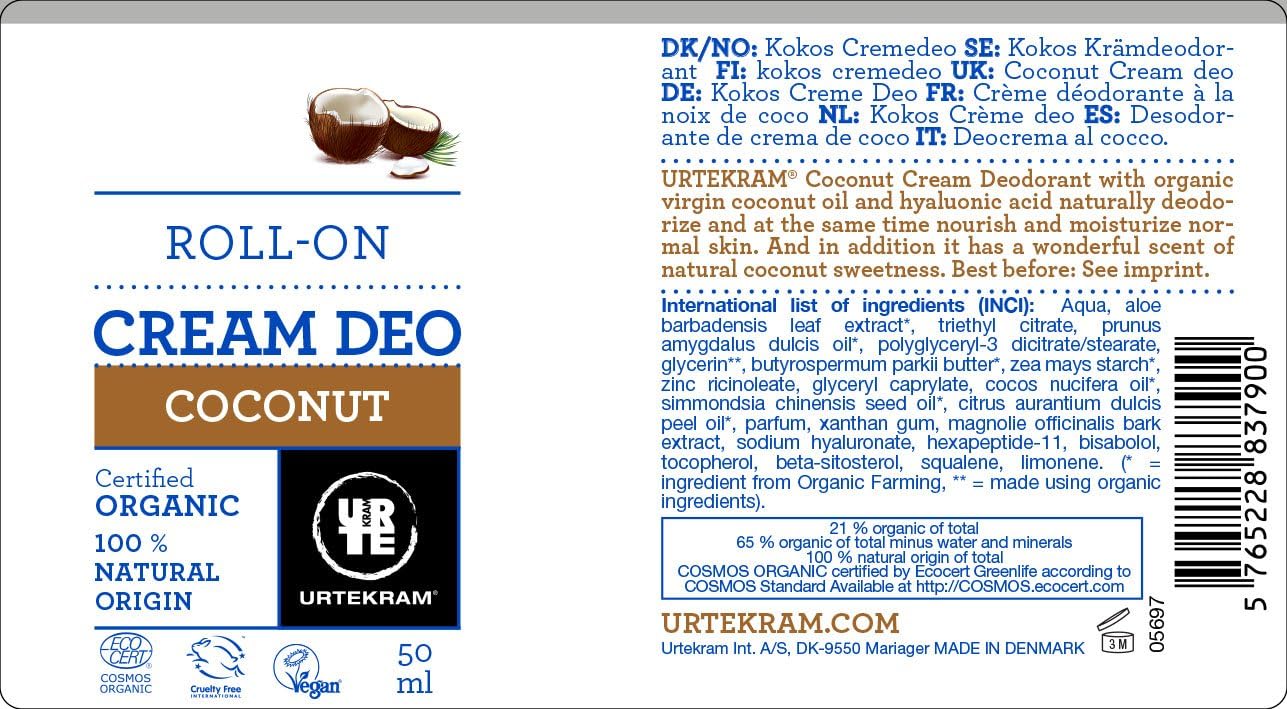 Organic Coconut Cream Deodorant Roll On 50ml