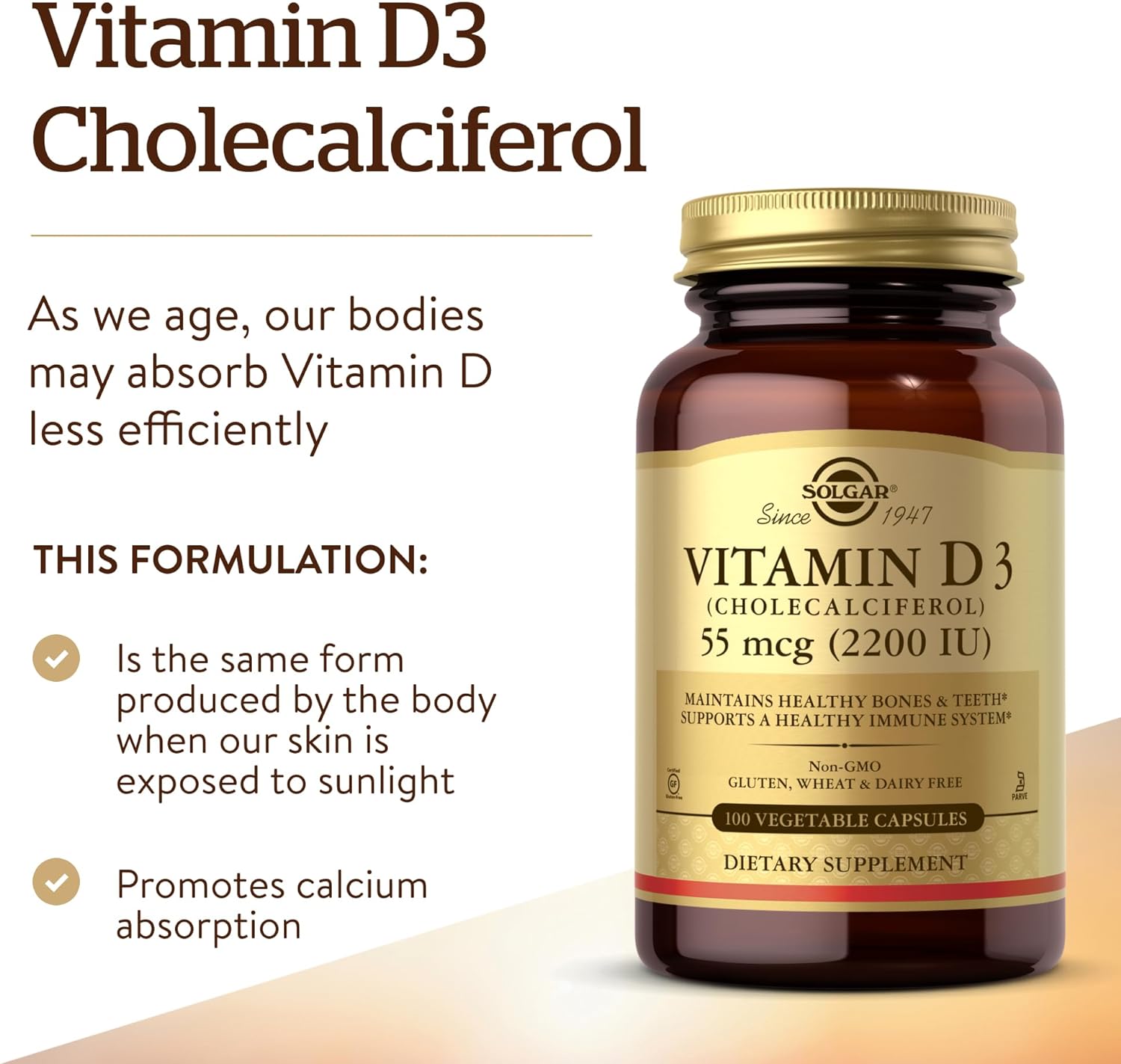 Vitamin D3 (Cholecalciferol) 2200IU (55 µg) - 100 Vegetable Capsules