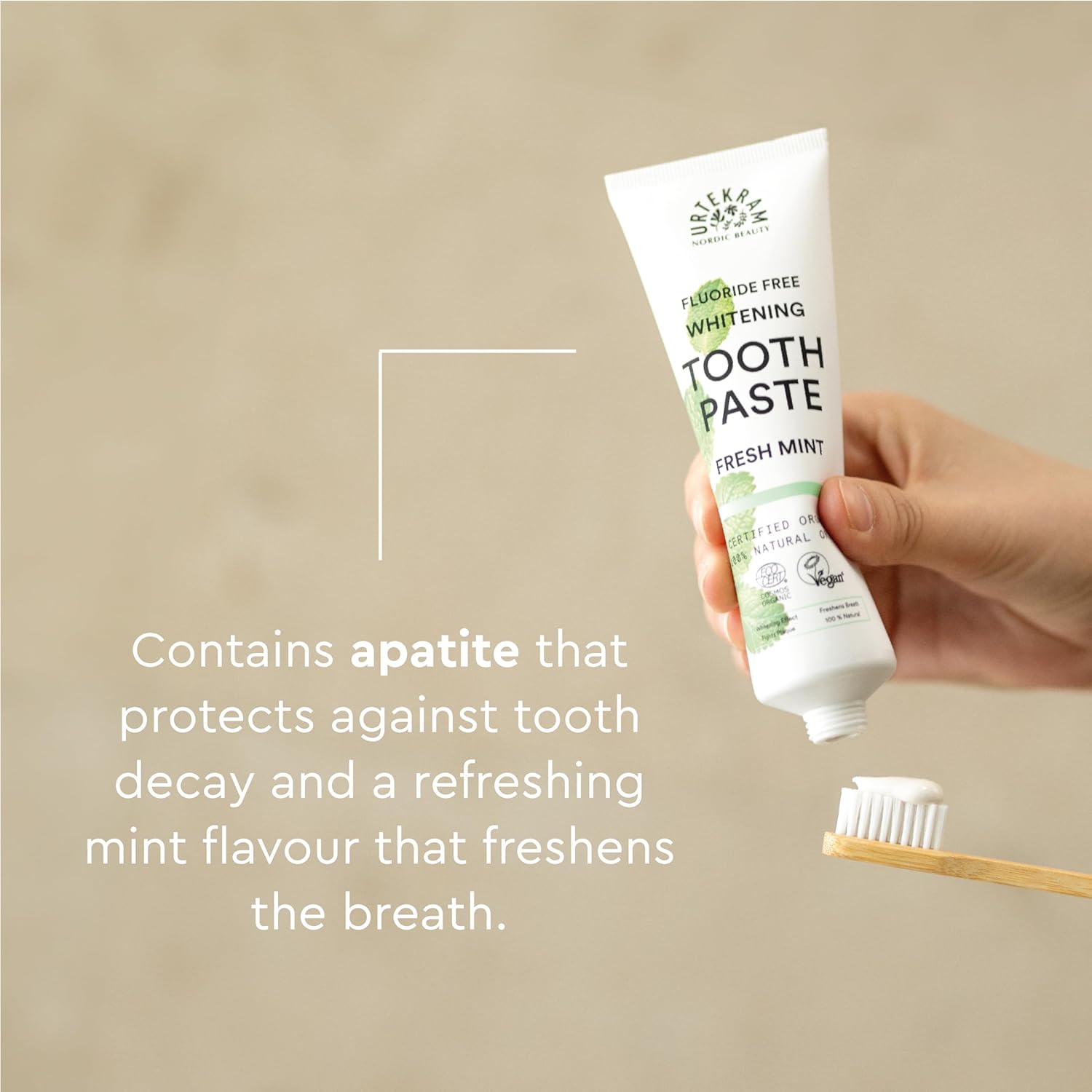 Urtekram Fresh Mint Whitening Toothpaste 75ml contains apatite