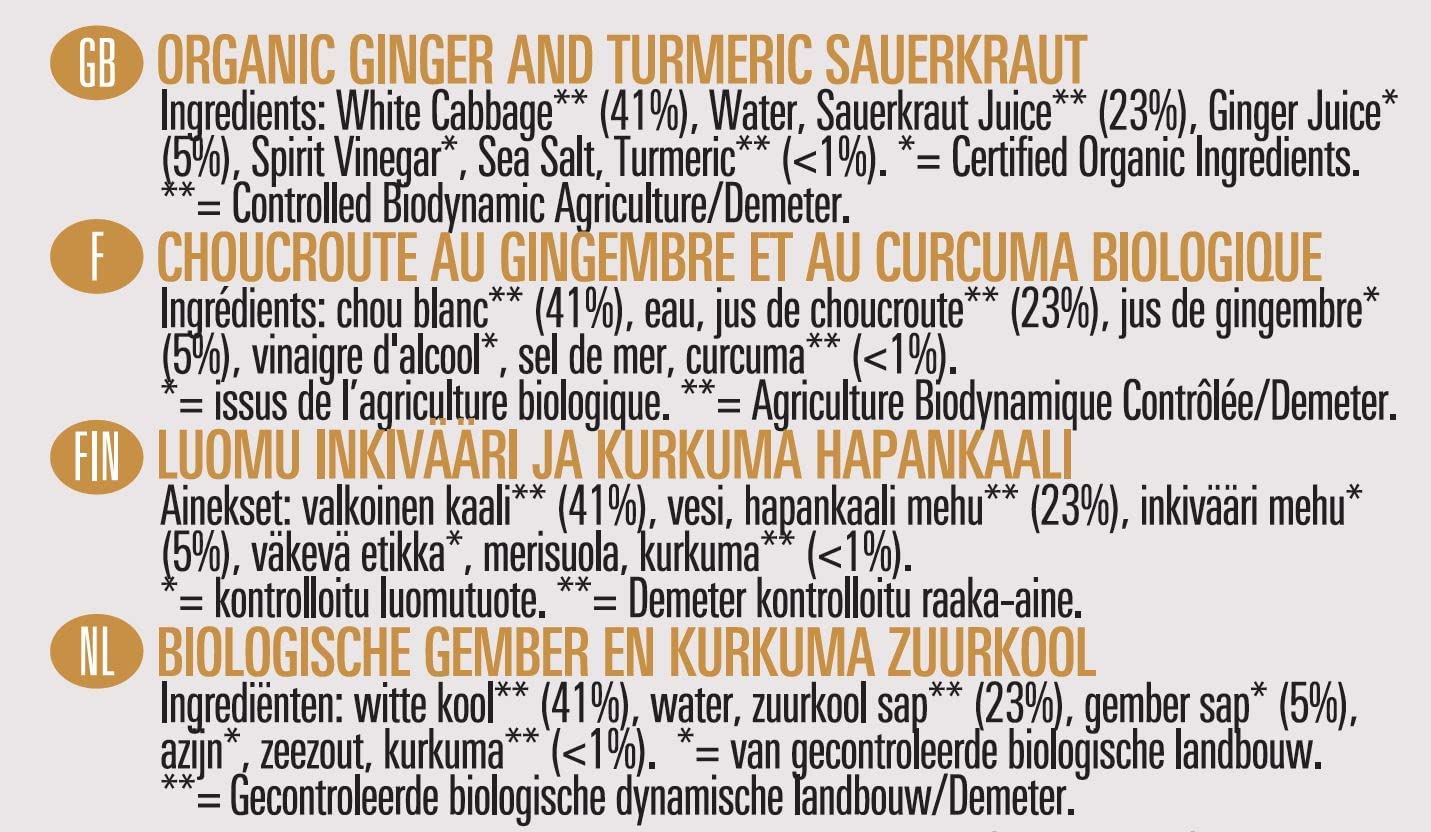 Organic Sauerkraut Golden Turmeric 350g