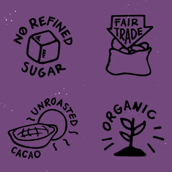 Ombar 72% Cacao Chocolate Bar organic vegan fair trade icons