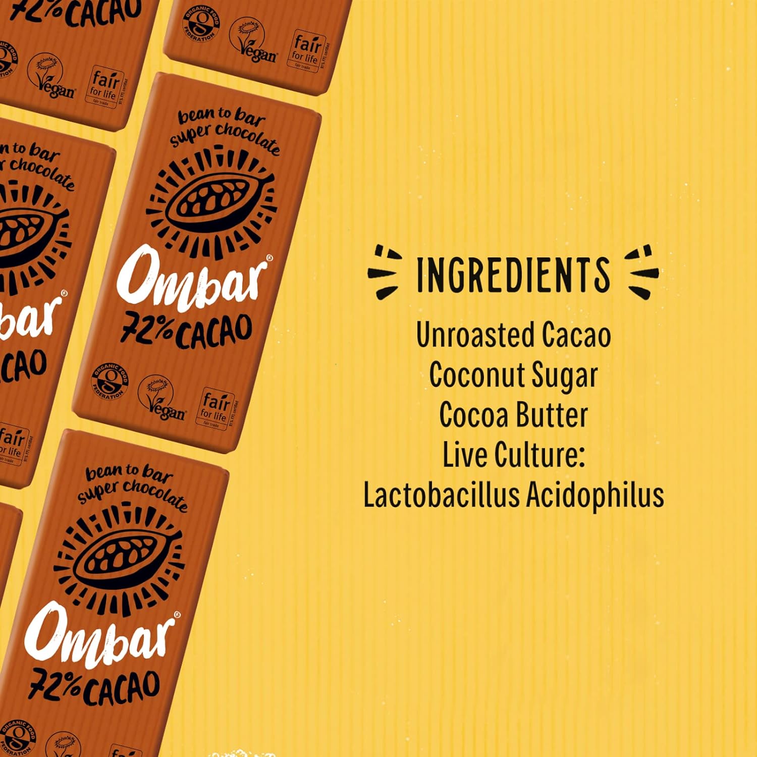 Ombar 72% Cacao Chocolate Bar ingredients information