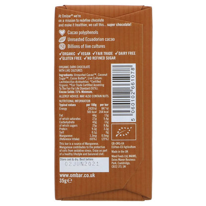 72% Cacao Chocolate Bar 35g - Ombar - Chocolate Bar - Eco Natural Products