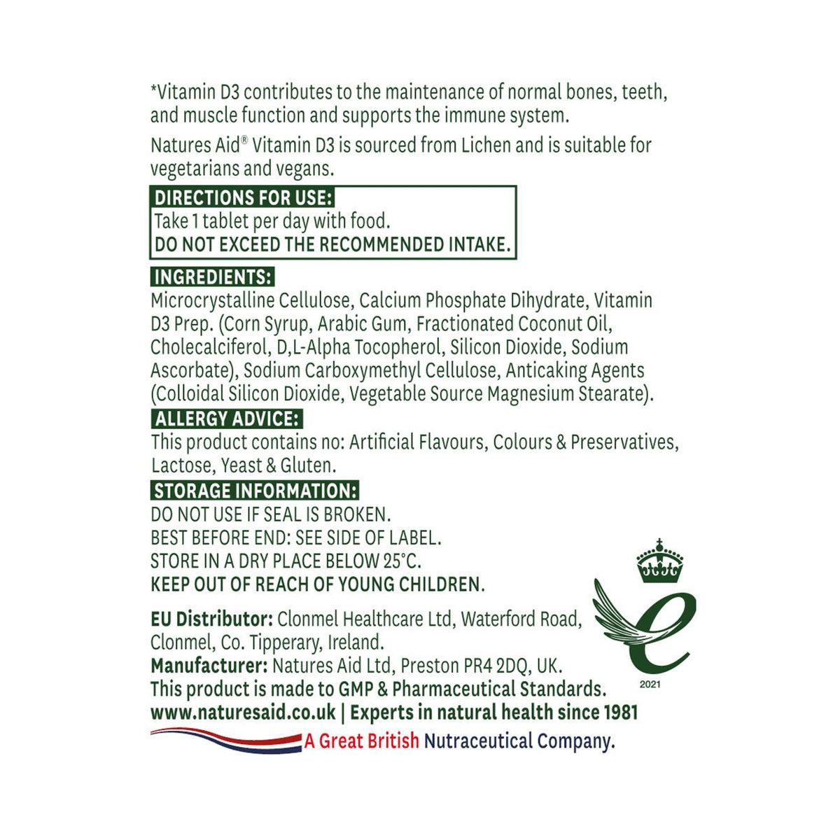 Vegan Vitamin D3 High Strenchth 1000iu (25ug) 60 Tablets