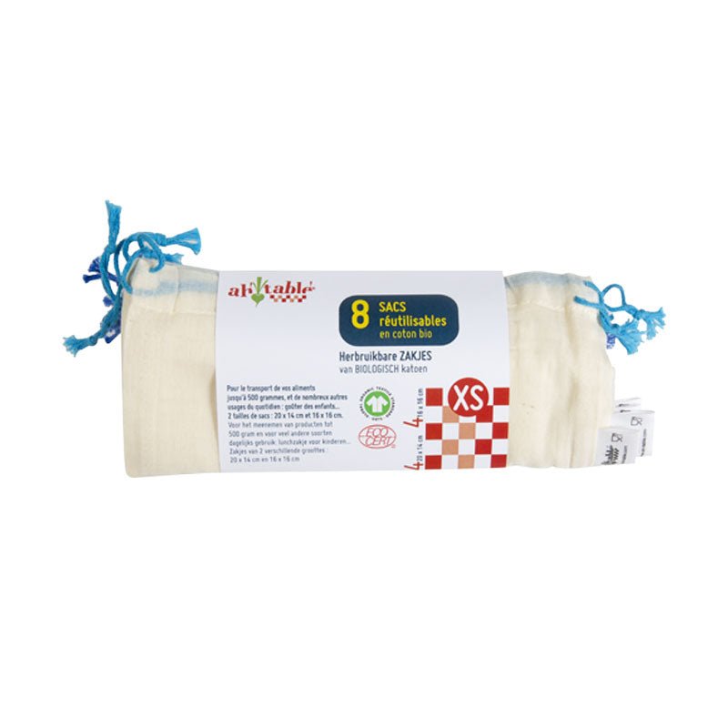 8 Cotton Bags XS GOTS Certified - Ah! Table! - Cotton Bag - Eco Natural Products