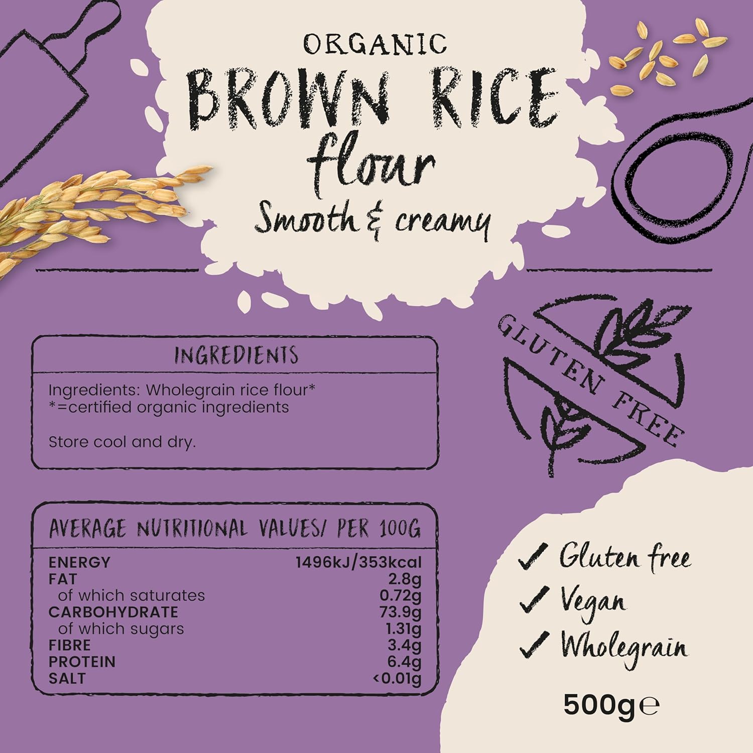 Organic Brown Rice Flour Gluten Free 500g